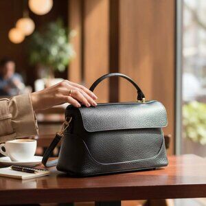 Aby Black Italian Leather Handbag – Elegant Top Handle & Shoulder Bag for Women